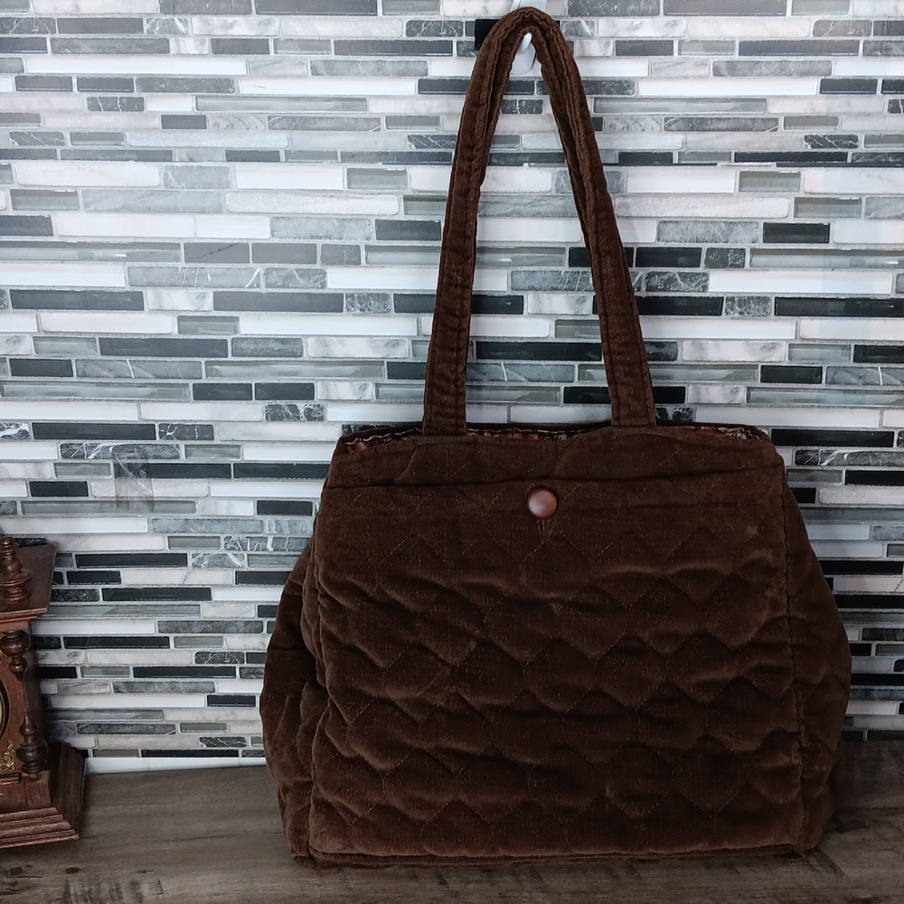 Brown Corduroy Quilted Tote Bag Slouch Carry All Purse Hippie Chick Boho